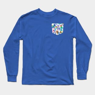 Pocket - Spring Watercolor Blue Pink Gold Long Sleeve T-Shirt